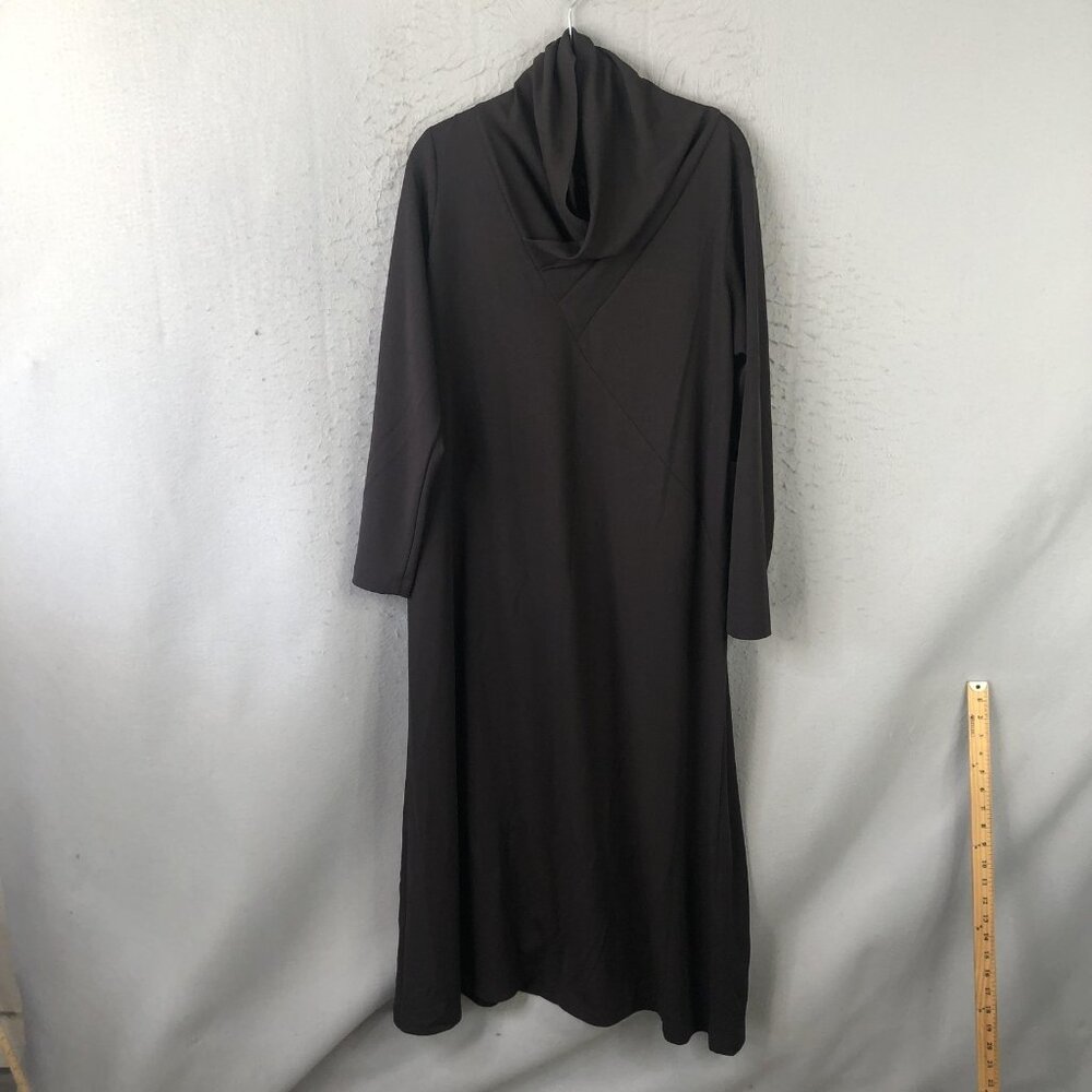 XD Xenia Design Dress Womens Large Brown Jersey Cowl Neck Long Sleeve Maxi Plat